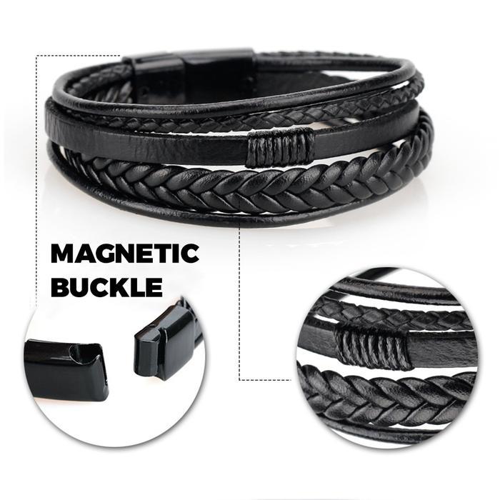 SALE Gelang Pria Leather Stainless Magnetic Premium Bracelet Kulit TERMURAH
