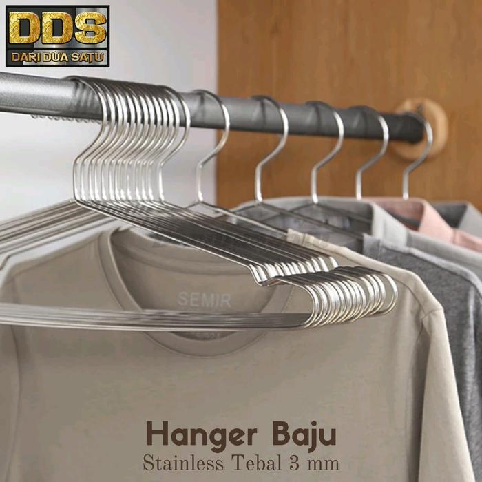 Gantungan Baju Dewasa Stainless Tebal 3 mm Hanger Stainless isi 6 pcs