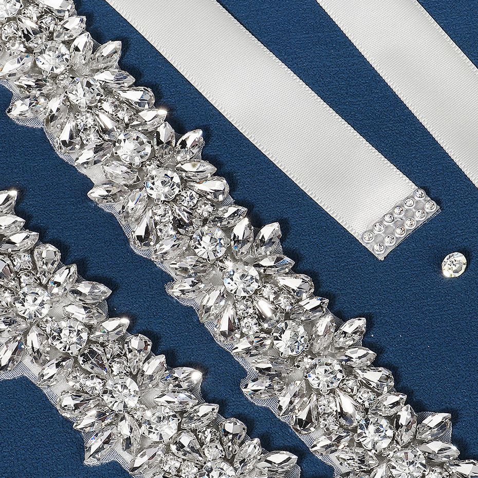 Efily Silver Color Crystal Bridal Belt Luxury Rhinestone Belt for Wedding Evening Gown Women Elegant