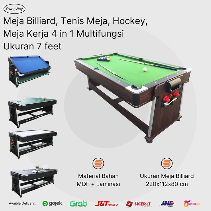 Meja Billiard 4 in 1 Pingpong Hockey Meja Makan Rapat Biliard 7 feet - 7 Feet 4 in 1