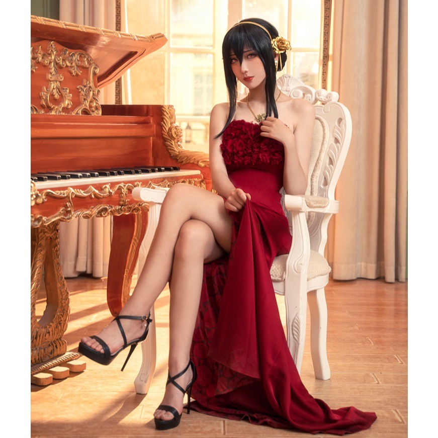 Anime Spy Family Yor Forger Red Rose Dress Concert Yor Briar Cosplay Costume For Halloween Christmas