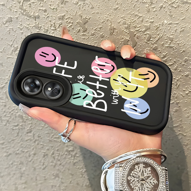 Casing Hp OPPO A17 OPPO A17K Case Casing Wajah tersenyum pola Kasus HP Tangga Langit Mewah Silikon S
