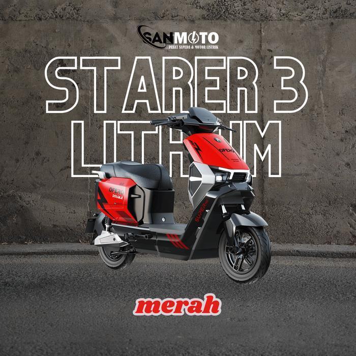 DISCON PROMO  CUCI GUDANG SANMOTO SEPEDA LISTRIK OFERO STAREER 3 LITHIUM GARANSI RESMI - MERAH, SE-I