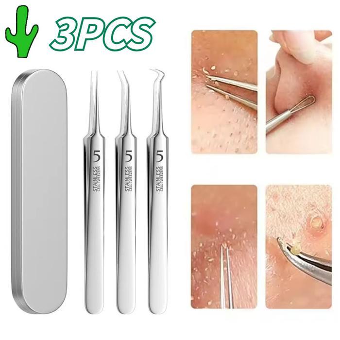 3Pcs Lurus Pinset Klip Penghilang Komedo Hidung Alat Jerawat Pinset Jepit Komedo Stainless Steel