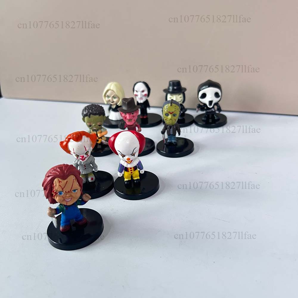 10pcs Horror Movie Characters Vendetta Chucky Freddy Jason Scary Saw Pennywise Q Figure Action