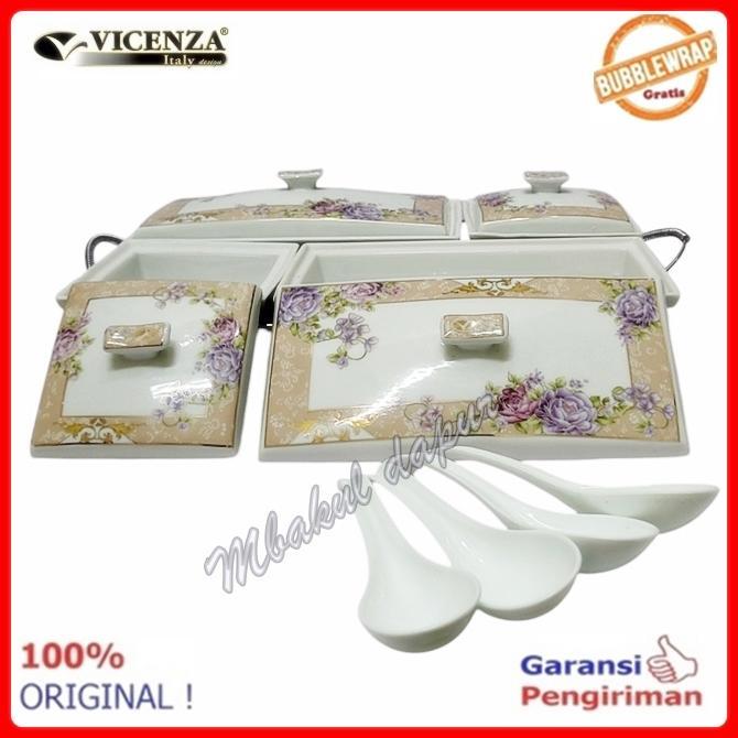 Wadah Saji Keramik Plus Rak Prasmanan Keramik Segi 4 Set Plus Penghangat Vicenza SNI 749
