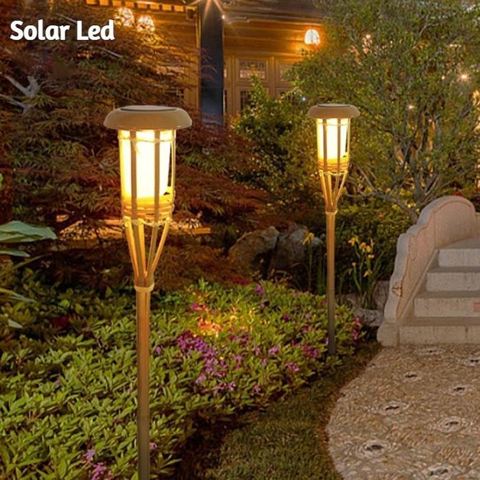 LAMPU HIAS TAMAN OBOR LED PELITA BAMBU SOLAR TANCAP TAMAN DEKORASI