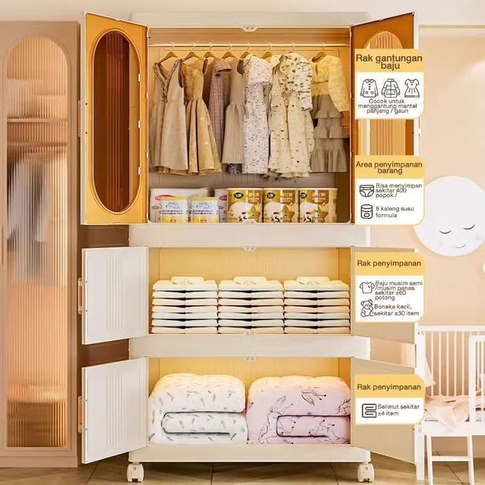 Ekstra Besar 70cm Lemari Pakaian Plastik Lemari Susun Lemari Rak Susun Kapasitas Besar Storage