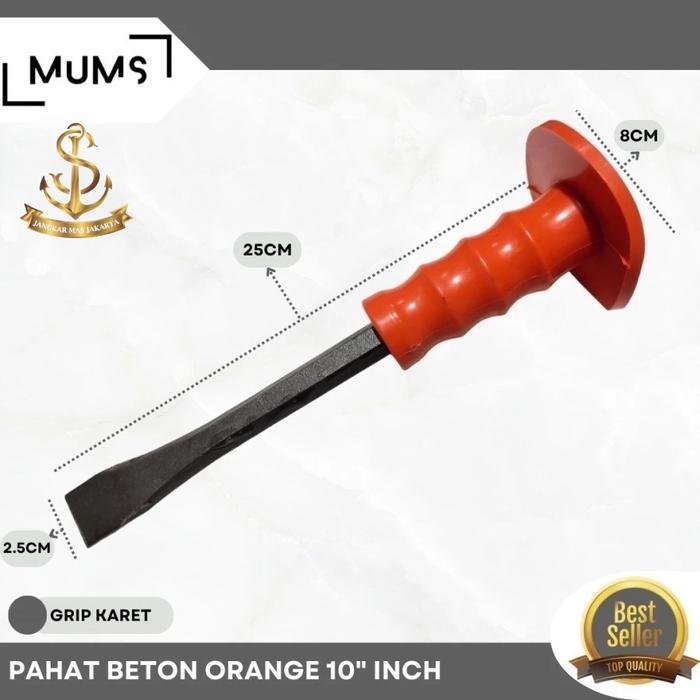 JMJ - Pahat Beton PETAK (U) Gagang Bulat 10" inch Heavy Duty / Betel Tatah Gepeng Baja Tembok Kuat