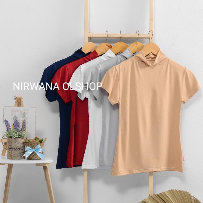 Manset tangan pendek KaosTurtleneck Tangan pendek Polos Wanita Rayon Spandex
