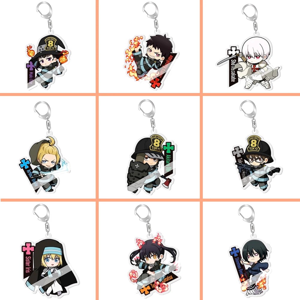 Fire Force Shinra Kusakabe Anime Keychain Arthur Boyle Kotatsu Tamaki Cartoon Keyring Bag Tag Baji