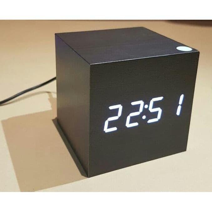 Jam Alarm Weker Meja Kayu Unik Kecil Led Putih untuk kado ulang tahun
