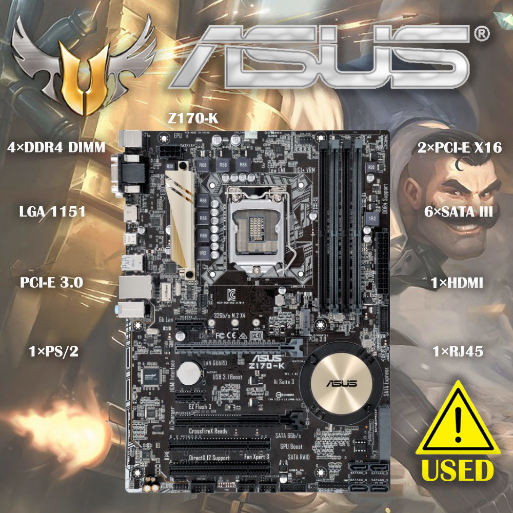 Asus Z170-K Desktop Motherboard Z170 Socket Lga 1151 I7 I5 I3 Ddr4 32G 3 Usb3.0 Atx Motherboard