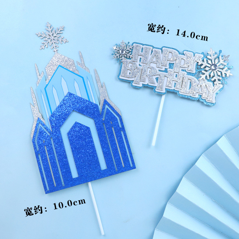 Blue Castle Cake Topper Silver Snow Happy Birthday Wedding Baby Shower Cupacke Topper Party Cake