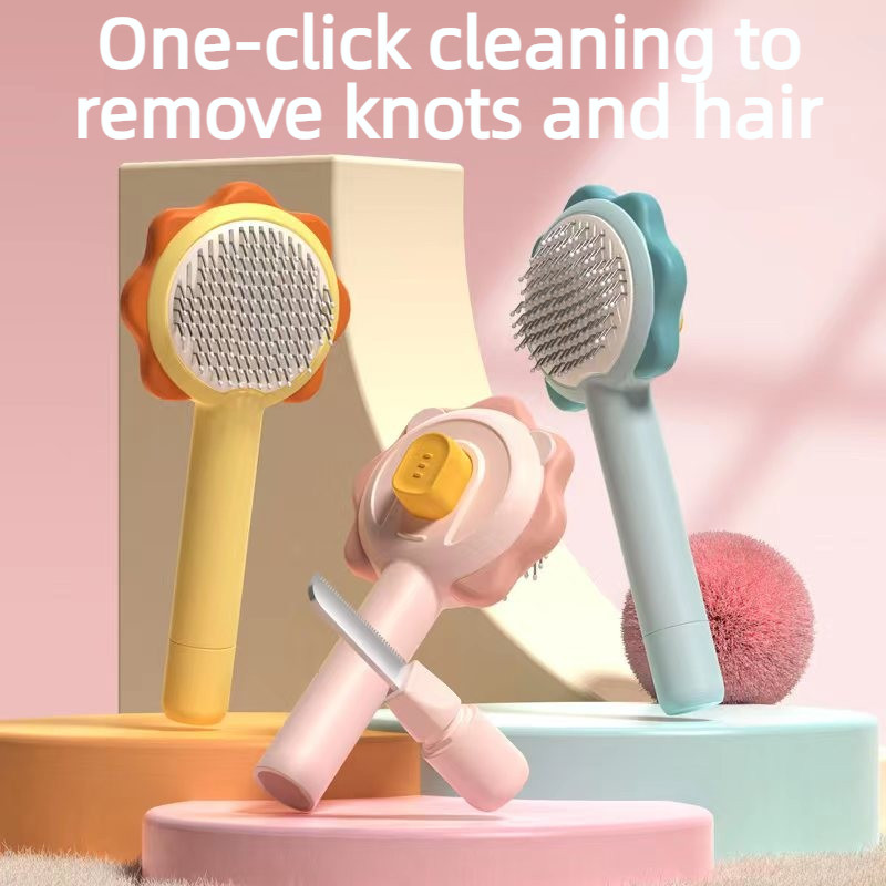 Pet comb, self-cleaning pin comb for cats, removes loose hair and tangles, grooming comb for dogs,