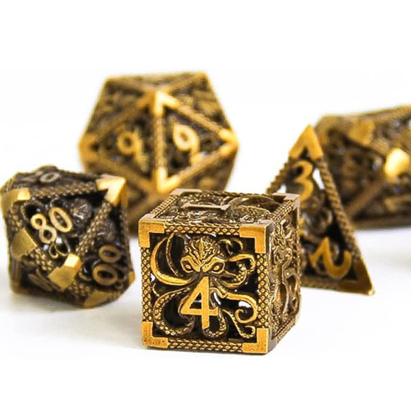 MINI PLANET Hollow Metal Dice Set DND Octopus Polyhedron Dice RPG Board Game Pathfinder Metal Dice