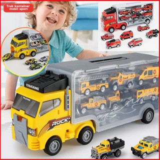 mobilan besar anak laki laki Mainan Anak  Storage Container Truck Vehicle Alloy Pull Back Car die ca