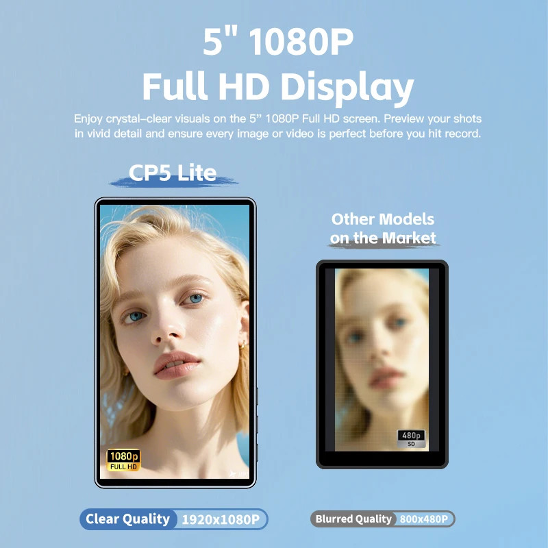 SHIMBOL CP5 Lite 5'' Rear Camera Selfie Monitor 1080p FHD Vlog Selfie Phone Monitor Screen for Live