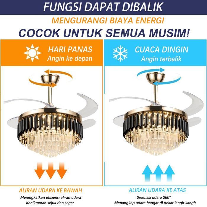 Lampu Kipas Plafon Kristal Mewah Ringan Lampu Hias Gantung Ruang Tamu Lampu Gantung LED Lampu Kipas