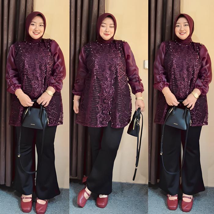 Zize Jumbo LD 120 Outer Tunik Brokat Silang Tren Baju Kondangan Wanita, Wisuda, Pesta, Bridesmaids,