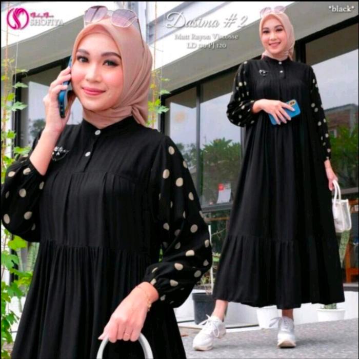 GAMIS POLOS KOMBINASI POLKADOT TERBARU KEKINIAN MURAH MERIAH GAMIS POLOS LEBARAN MODEREN Griya Batik