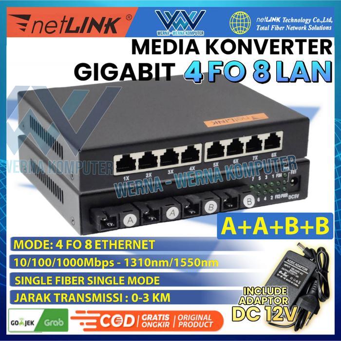 MEDIA KONVERTER GIGABIT 4 FO 8 LAN FIBER SWITCH CONVERTER NETLINK