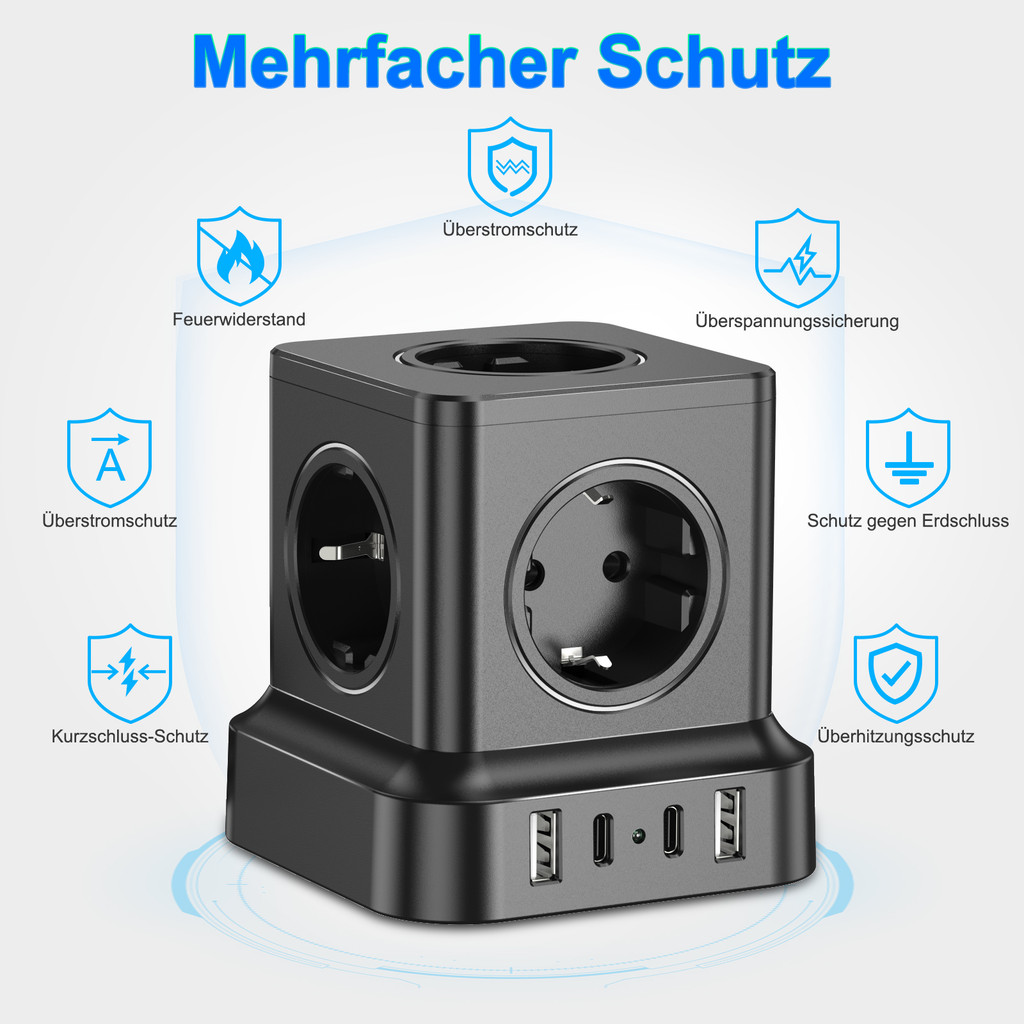 Eu plug tower desktop power board 5 AC sockets and 2 USB-A 2 USB-C ports Fast charging power adapter