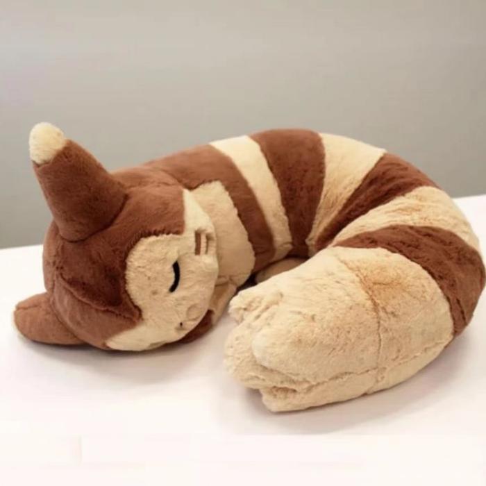 Pokemon Plush Sleeping Furret Fluffy Neck Pillow Bantal Leher Boneka Tbk