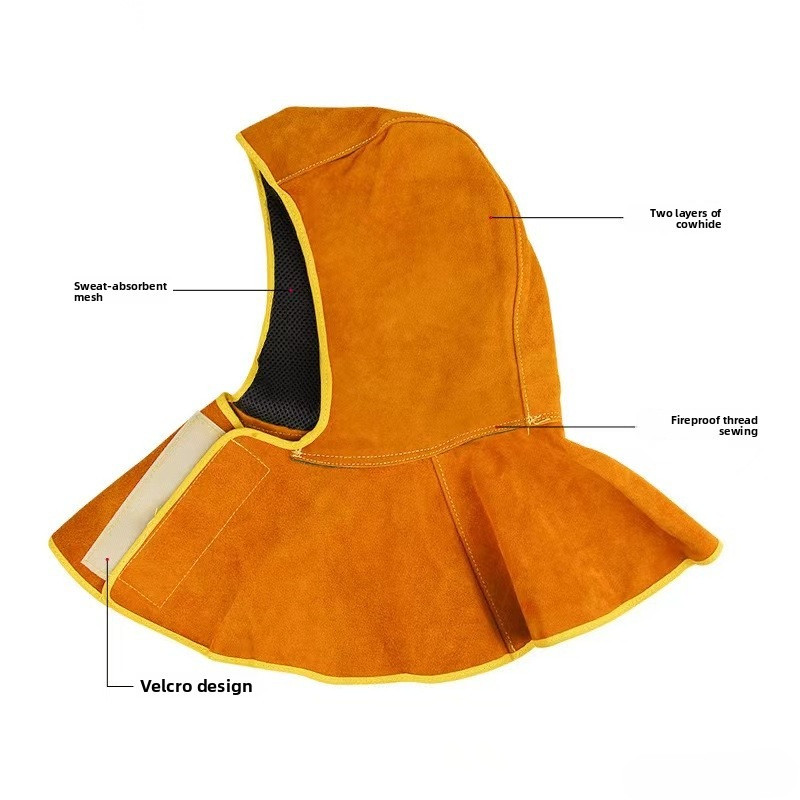 Cowhide Welding Cap Head Wearing Shawl Welding Cap Protective Mask Leather Welding Hood Helmet Mask