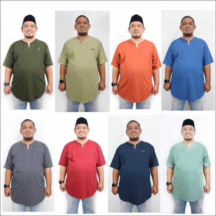 Kaos Kurta Pria Dewasa Big Size Polos Katun Lengan Pendek Jumbo Baju Koko Muslim Katun Kurta