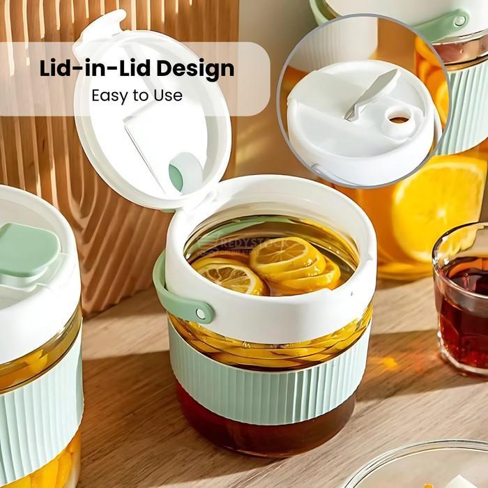 Toples Kaca Kopi Biji-Bijian Fermentasi Acar Double Open Glass Sealed Lid Pickle Jar With Handle