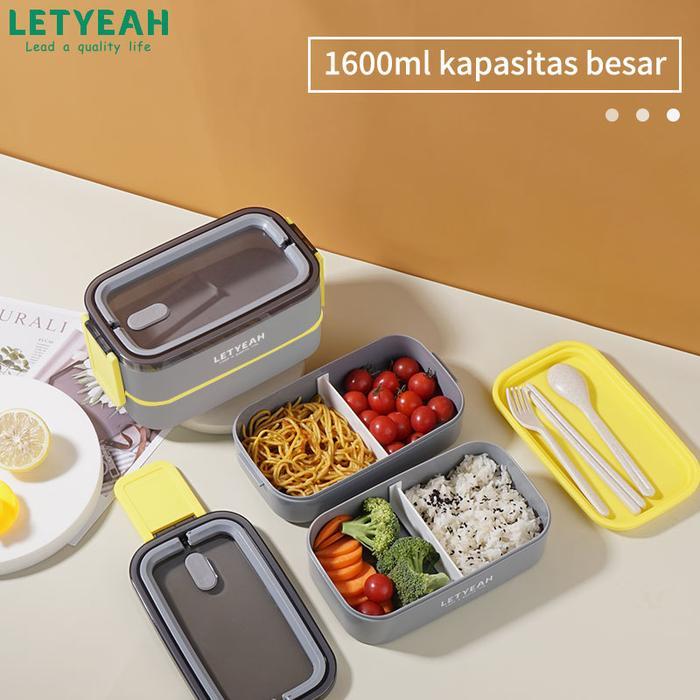 Letyeah Kotak Makan 1600Ml/ Kotak Bekal Makan Portabel / Lunch Box 2 Layer Terlaris