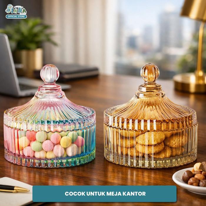 SINDA Toples Kaca Crystal Souvenir Snack Jar Kedap Toples Kue Permen Toples Kaca Mewah 3PCS Desain