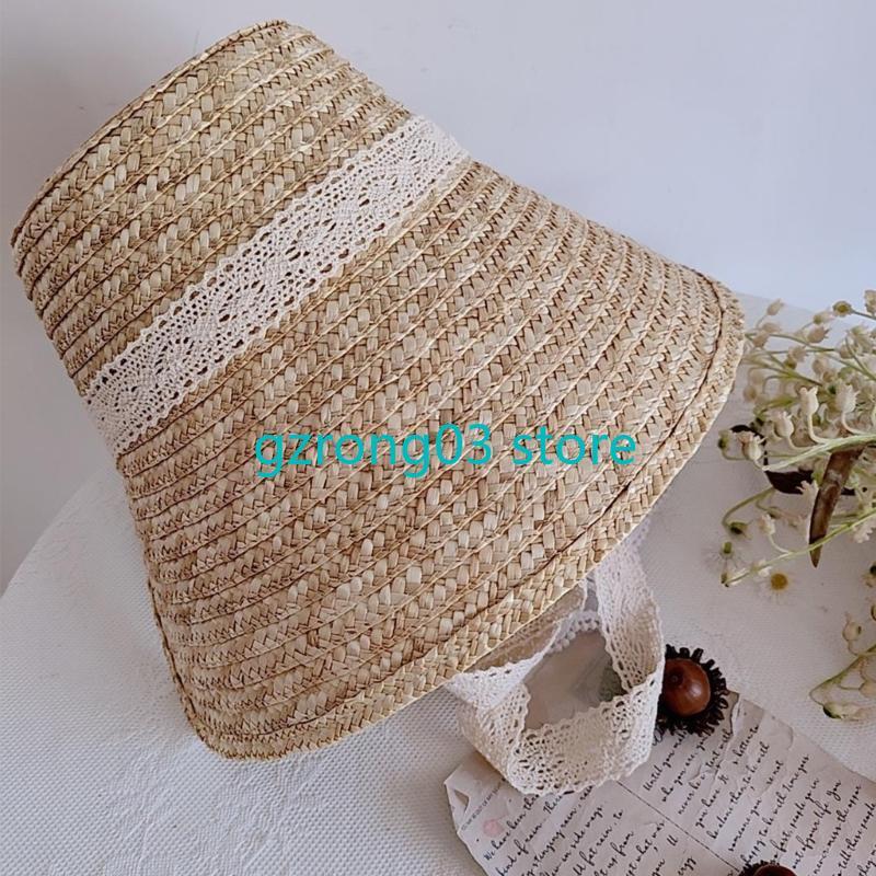 127C French Straw Hat Tea Party Sun Hat Christening Lace Hat Female Headdress