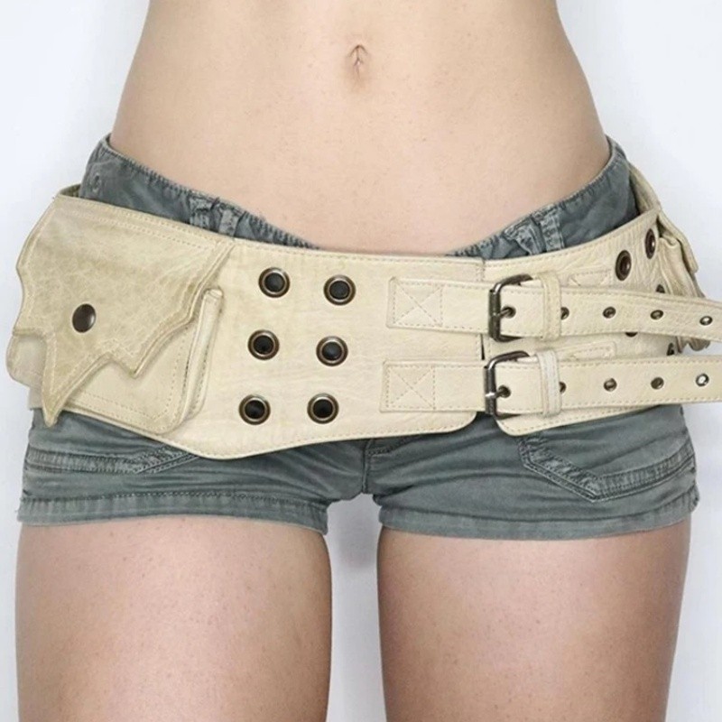 Belt Y2K Vintage Big Pockets Pu Leather Belt Y2K Safari Style Women Outdoor Fashion Skirts Jeans