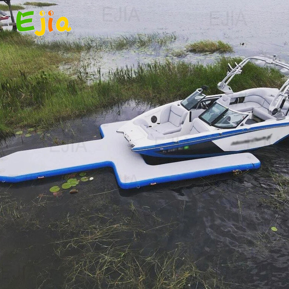 Custom Blue Green Drop Stitch U Pontoon Jetski Parking Dock Giant air Inflatable Island Dock Boat