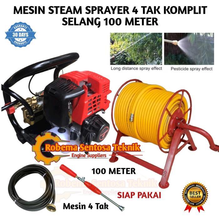Power Sprayer Portable 4 Tak Komplit Gulungan Selang 100 Meter + Stik - Selang 50 Meter