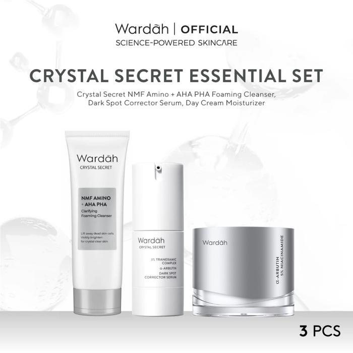 Wardah Crystal Secret Essential Package (Cleanser 100 ml, Serum 20 ml, Day Cream 30 g) - Rangkaian