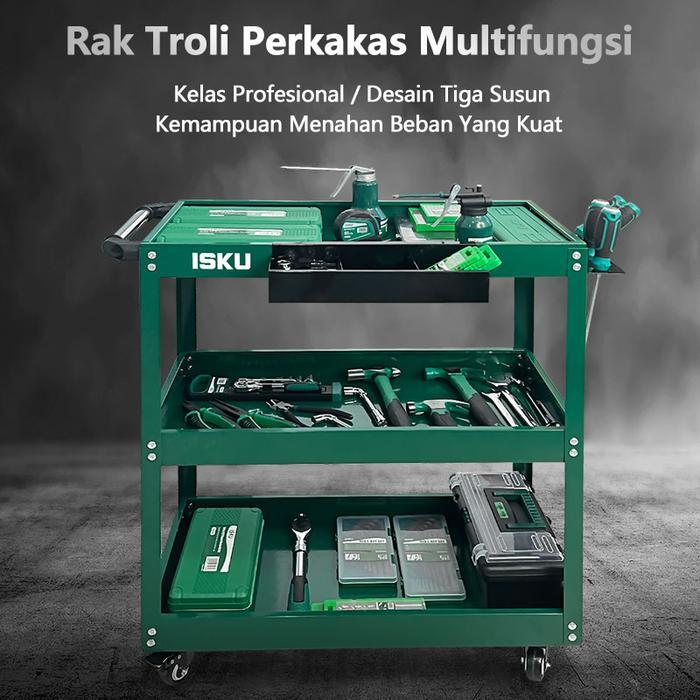 ISKU Troli Bengkel 3 Susun Trolley Trolly Besi Rak Tools Meja Bengkel