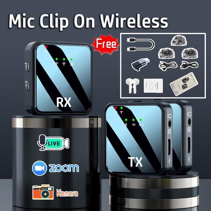 MIC CLIP ON WIRELESS / MIC WIRELESS 2 MICROPHONE BLUETOOTH UNTUK HP PC
