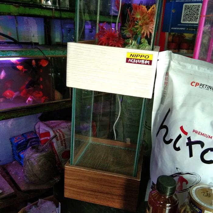 aquarium soliter cupang full set meja dan lampu led