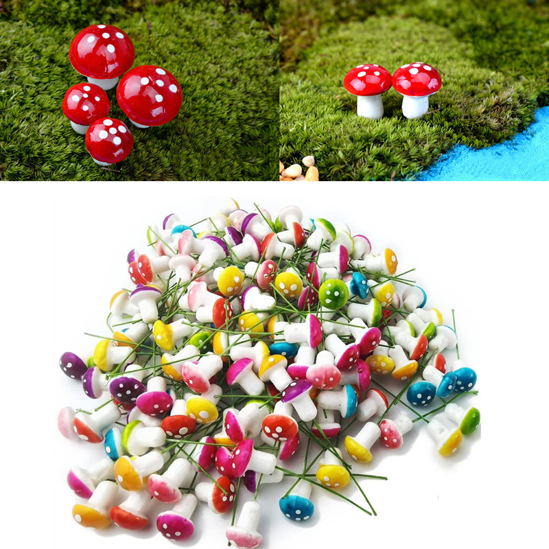 80 Buah Miniatur Jamur Warna-warni Miniatur Jamur Busa Kecil Mini Jamur Taman Peri untuk Pot Bunga D