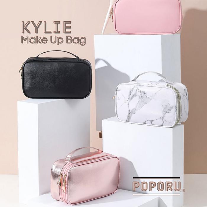 Poporu Kylie Make Up Bag - Cosmetics Pouch Organizer For Make Up - Tas Tempat Kosmetik - Rose Gold,