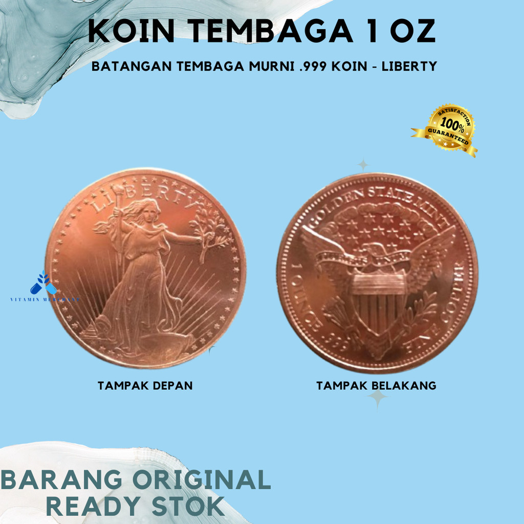 Koin Tembaga  1 Oz Batangan Tembaga Murni .999 Batangan Tembaga Halus Koin Bullion - Liberty