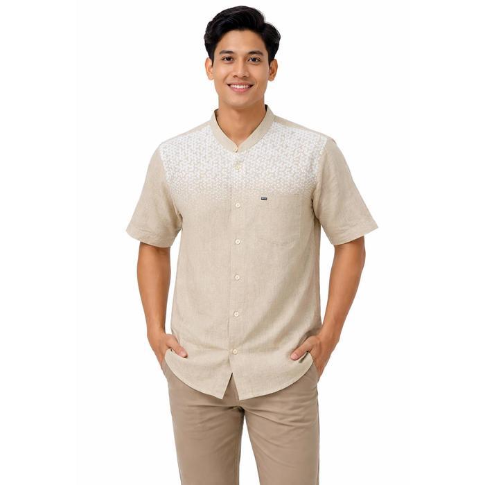 TOPTEN Kemeja Koko Pria Lengan Pendek Bahan Katun Variasi Printing Warna Khaky