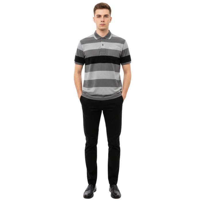 TERMURAH Abner Kaos Pria Baverre Motif Salur Garis Stripe Lengan Pendek Abu VPA81181ABU READY STOCK