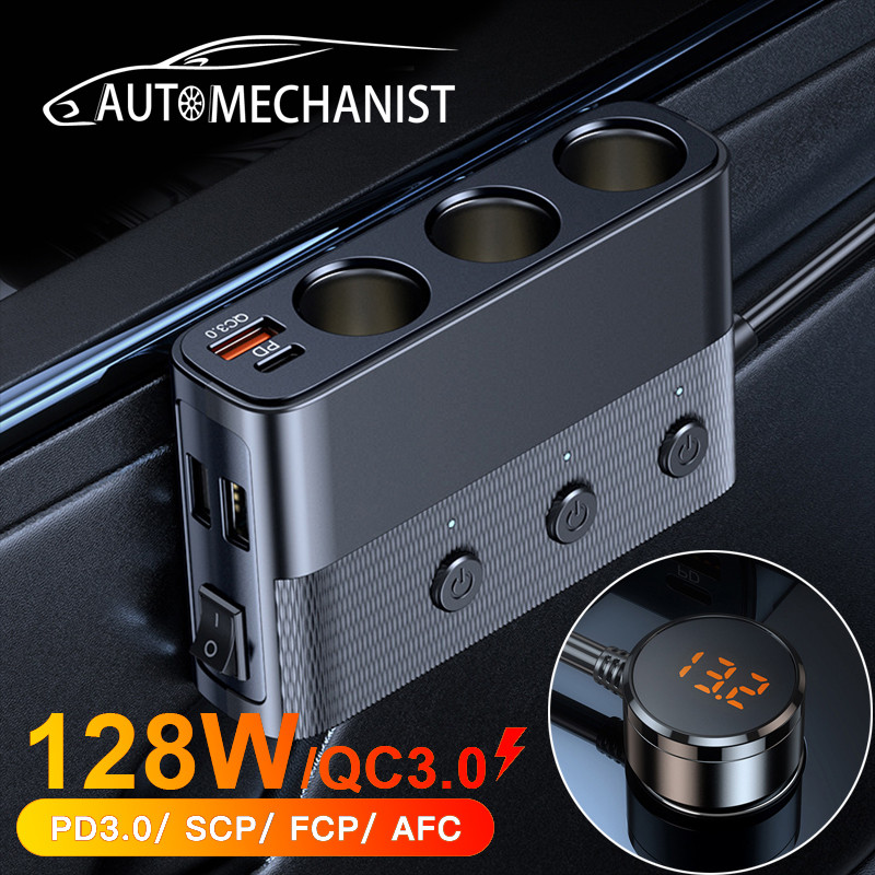 AUTOMECHANIST 128W Cigarette Lighter Splitter Quick Car Charger