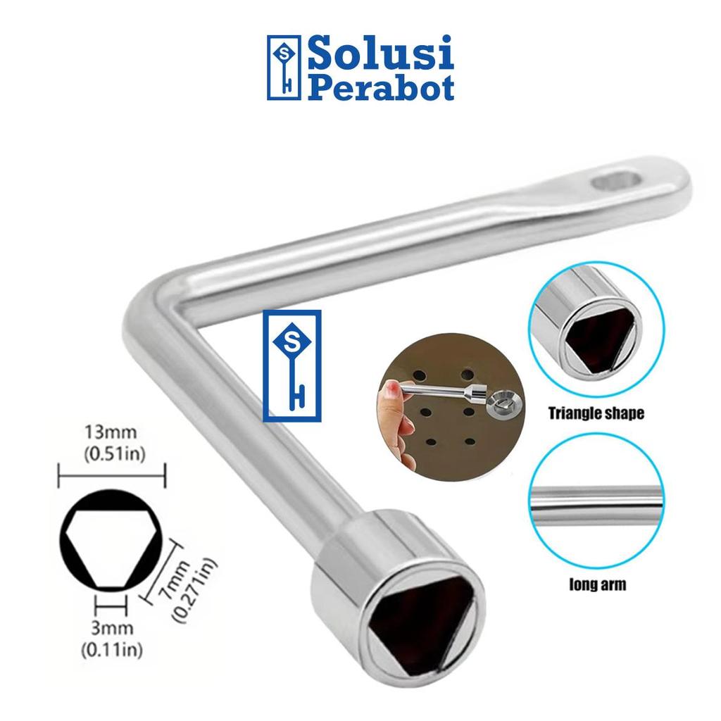 Kunci Pas Segitiga Internal Lift AK55 SP / Meter Katup Air Kabinet Kontrol Listrik Wrench / Panel Un