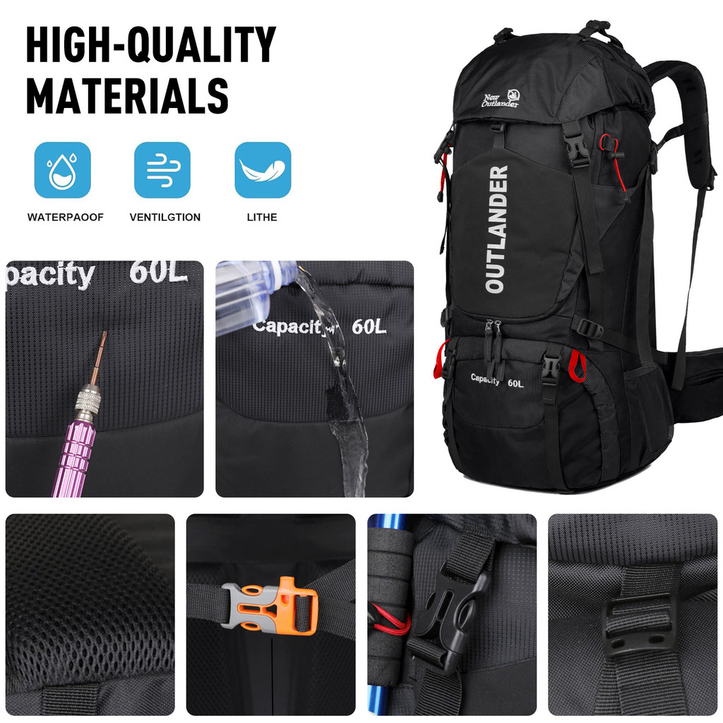 60L Hiking Backpack Waterproof Camping Backpack Light Travel Backpack for Men Women Backpack with