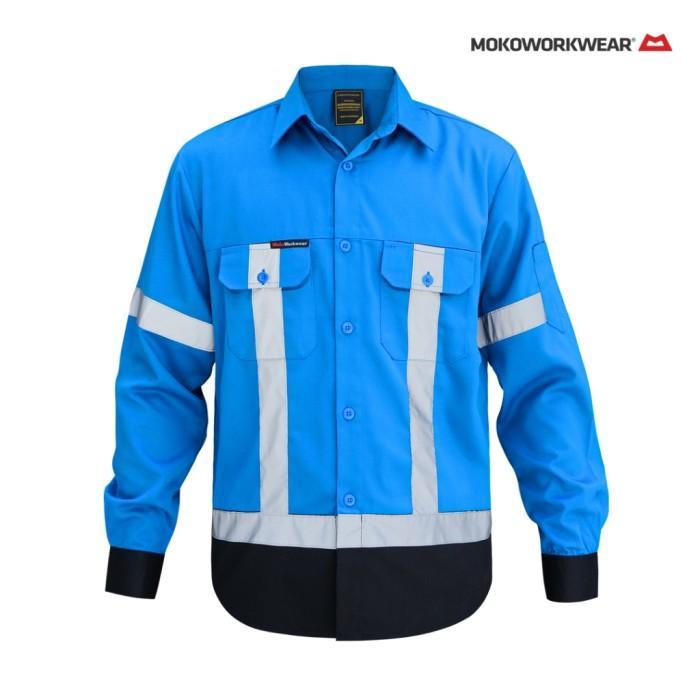 MOKOWORKWEAR WEARPACK BAJU SAFETY LIGHT BLUE BLACK SCOTLITE REFLECTOR Biru Hitam